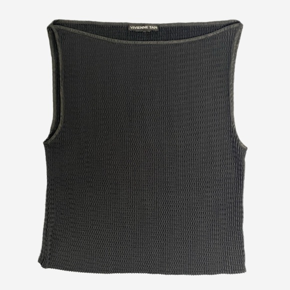 Vintage 90s Vivienne Tam black square neck waffle texture tank designer rare S